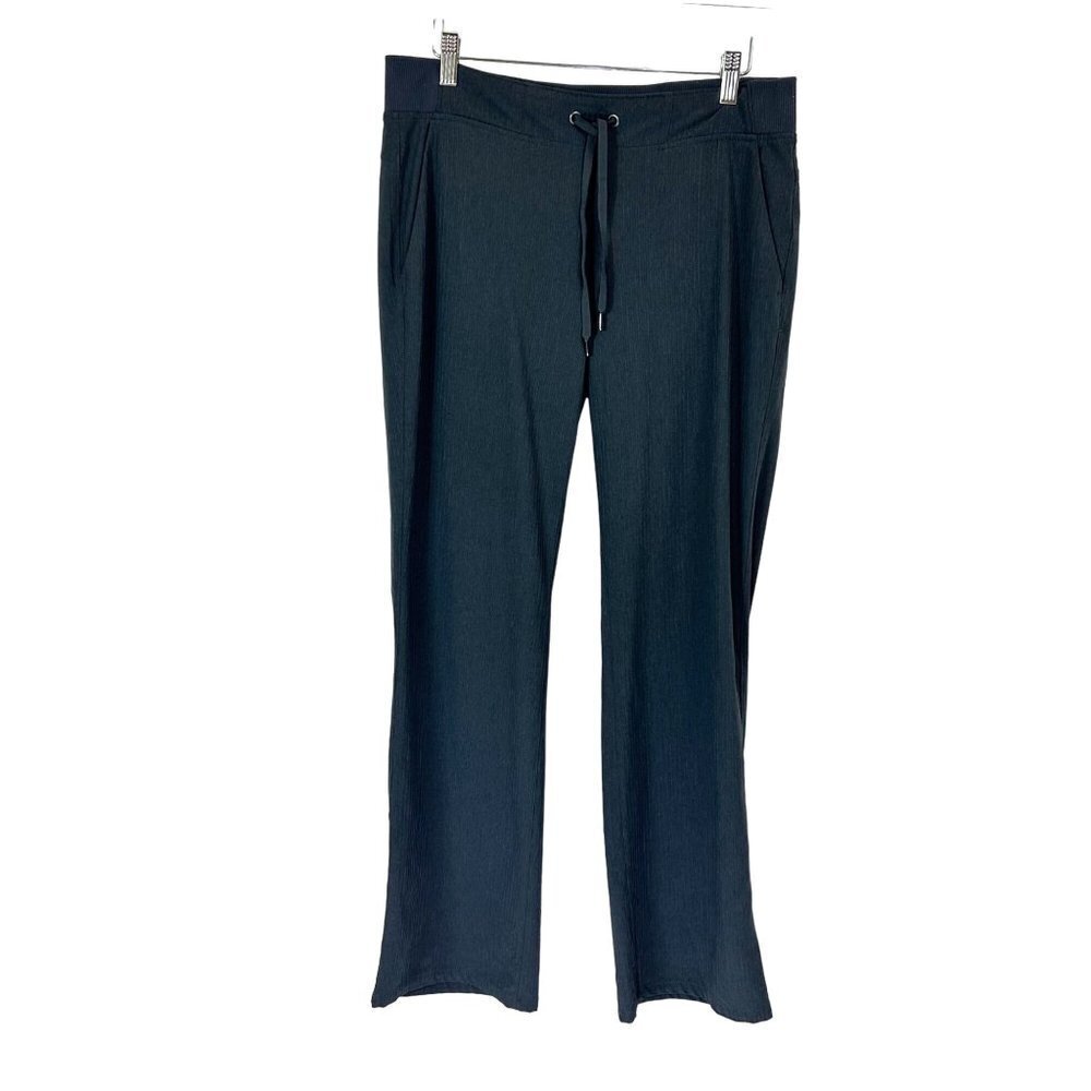 Athleta Pant women 10T Black Wide Leg Drawstring Casual Pull Up Shadow Stripe